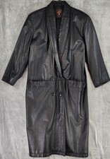 G Iii Jacket Womens Medium Black Leather Vintage Double Breast Long Trench Coat
