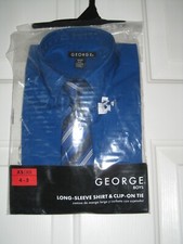 George Boys Dress Shirt Button Down with Tie Church Navy Blue Black XS 4 5 NEW