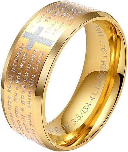 Men's Stainless Steel Bible Verse Christian Lord's Prayer Cross Ring Wedding Ban