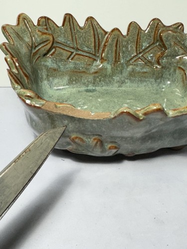 Rare Art Deco Green Gold & Brown Tones Small Serving Dish Signed & Dated *READ - Picture 5 of 8