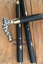 Antique Brass Victorian Handle Wooden Vintage Style Walking Stick Cane Designer