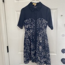 Princess Vera Wang Size 0 Navy Blue Short Sleeve Button Up Star Sheer dress