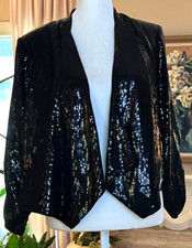 NWT Laundry by Shelli Segal Women's Black Sequin Open Front Blazer Size 8