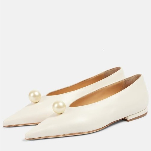 Occident American Style Womens Pointy Toe Slip On Pumps OL Ladies Low Heel Pearl