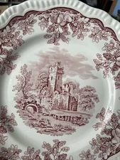 NEW Spode Archive Regency Series "Ruins" Dinner Plate, Pink 10.75" Transferware