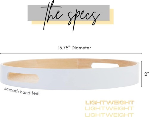 Modern White Bamboo Decorative Tray - 13.75 Inch, Handmade for Any Occasion - Picture 5 of 8