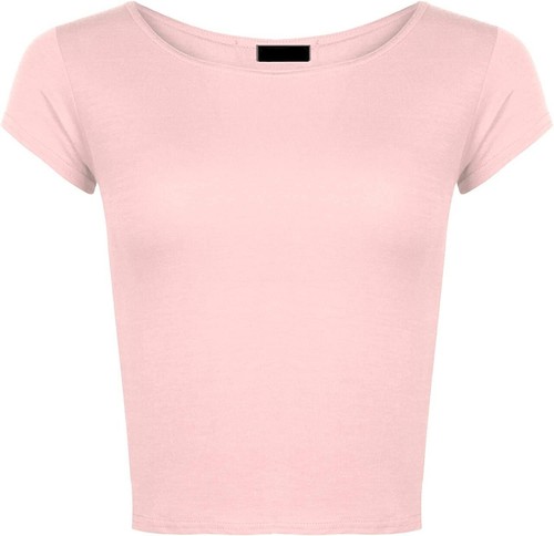 Neues kurzärmliges bauchfreies Oberteil T-Shirt Trägershirt Rundhals Stretch für Damen Größe 8-14 - Bild 18 von 26