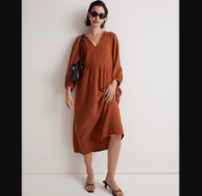 Madewell Womens XXS Brown Lightspun V Neck Midi Dress NI684