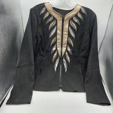 Bob Mackie Wearable Art Women Size Medium Full Zip Brown Detail Jacket
