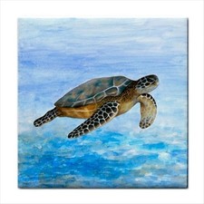 Large Ceramic Tile 6x6 Printed in USA Sea Turtle 1 ocean blue art LDumas
