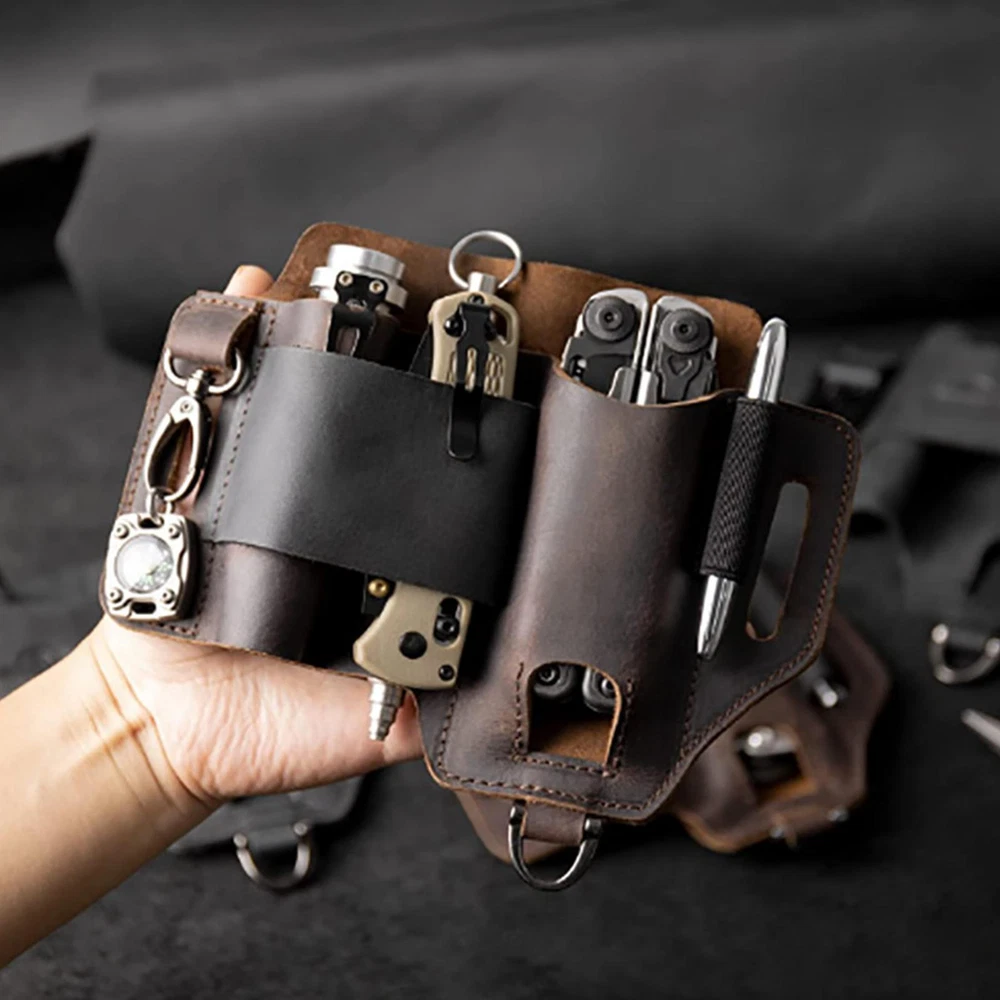 Multi-tool Leather Sheath Outdoor Pocket Organizer Storage Belt Waist Bag