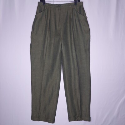 Vtg Jones NY Trouser Pant Woven Herringbone Pleated Hi-Rise Cuff 90s Grandpacore