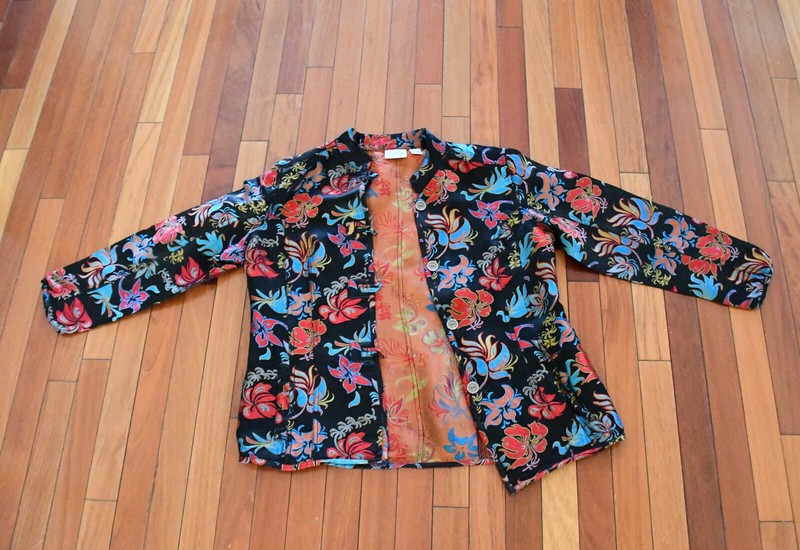Chico's Asian Oriental Black Jacket Size 2 Floral Blazer