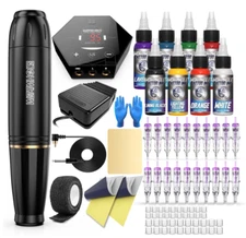 Tattoo Pen Kit for Beginners – Rotary Machine Set with Cartridges & Supplies