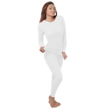 Women's Cotton Waffle Knit Thermal Underwear Stretch Shirt  Pants Set White XL
