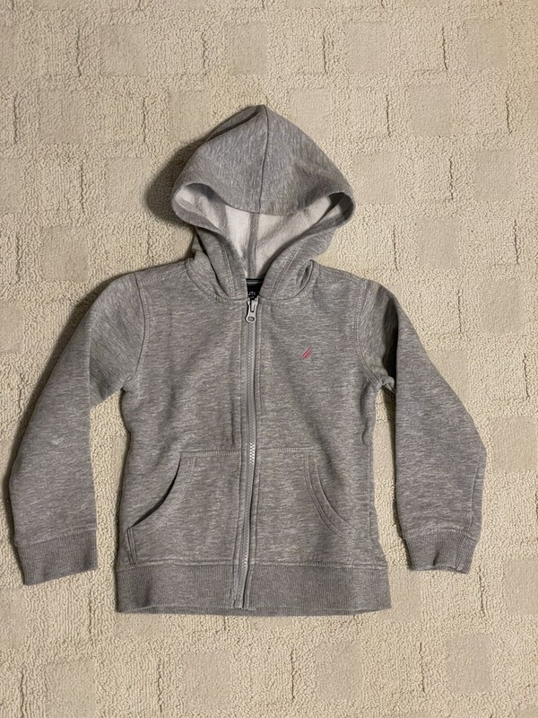 Little Girls Size 4 NAUTICA Hooded Pockets Pink-Embroidered-Logo Gray Jacket