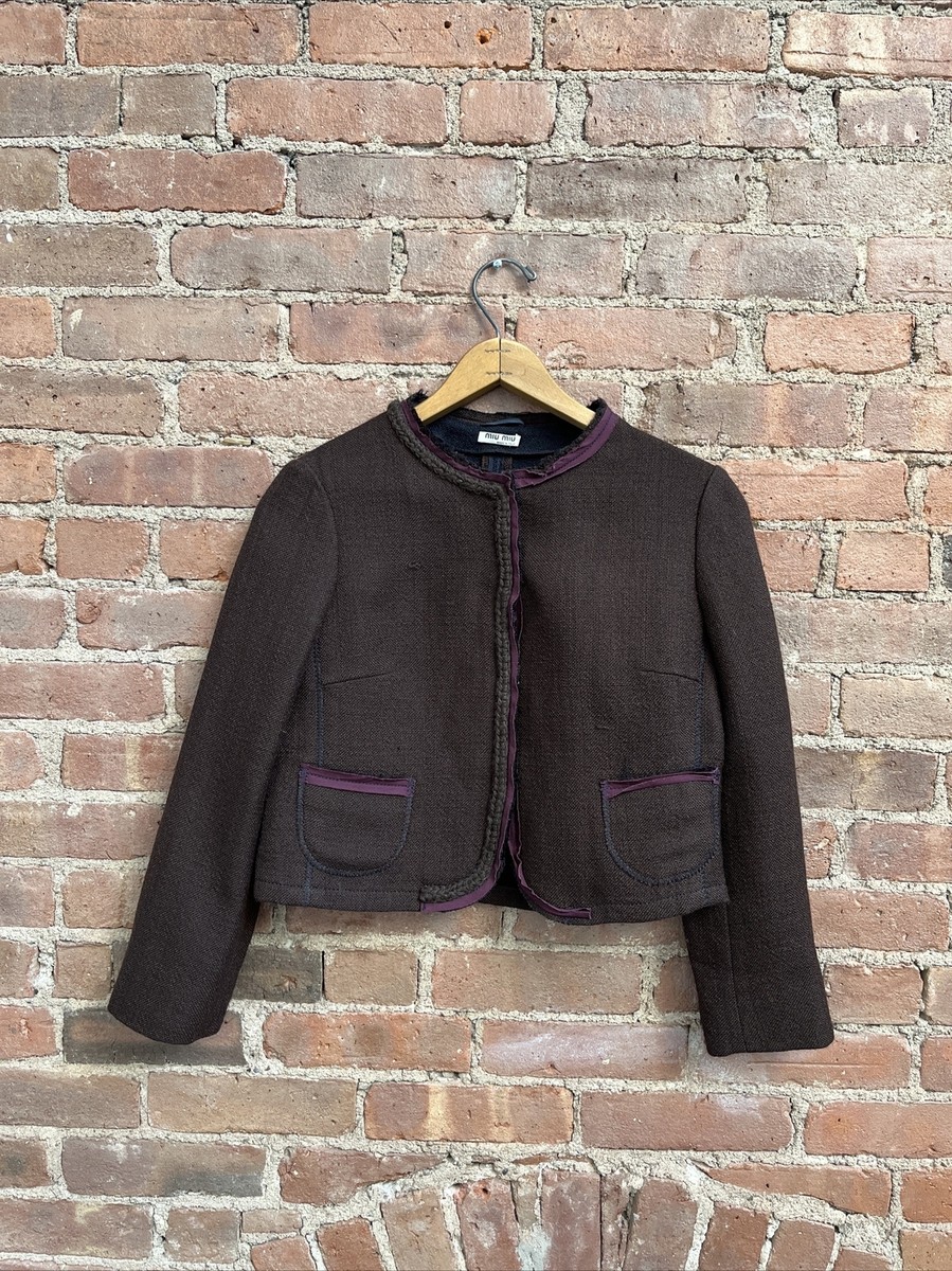 Miu Miu Women's Artisanal Jacket, Sz 42 IT Virgin Wool Brown Italy