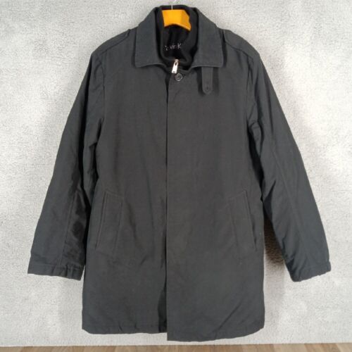Calvin Klein Mens 40R Black Trench Coat Jacket Collared Button Front