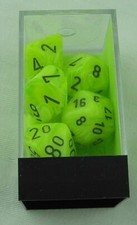 Chessex Vortex Bright Green Dice w/Black Markings 7-Dice Set D20/12/10/ /8/6/4 