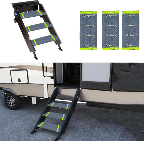 RV Step Covers Non-Slip Trailer Step Rug with Glow in Dark Strips Camper Stair C
