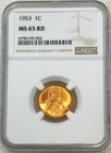 1953 P Lincoln Wheat Cent NGC MS65RD Bright Red Luster New Holder #V317Q