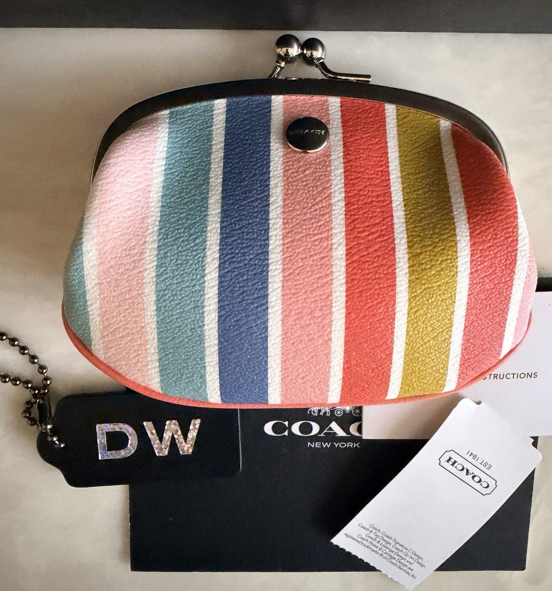 NWT COACH PEYTON MULTICOLOR STRIPE KISSLOCK COIN PURSE 60274 | eBay