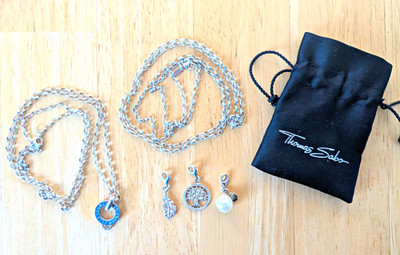 Thomas Sabo Silber Halskette Ankerkette 39 cm mit 3 Charms Feder Baum Perle