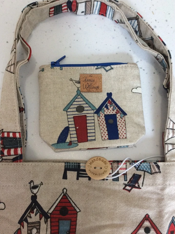 Foldable Reusable Shopping Bag Beach Huts Yachts Clouds Printed Tote Coin purse - Image 4 of 4