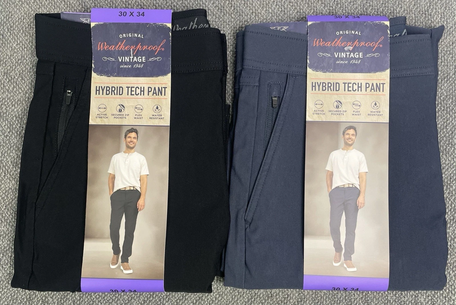 Weatherproof Vintage Men's Lot of 2 Black & Blue Tech Pant Size 30x34 NWT
