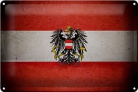 Schild Blech 30X20Cm - Made In Germany - Flagge ÖSterreich Fahne Metall Deko Ble