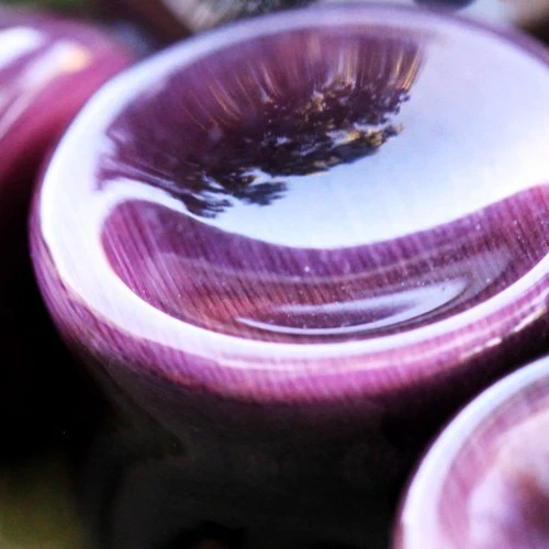 PAIR of Natural Purple Cat's Eye Concave Stone Saddle Plug - Image 4 of 4