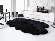 Genuine Black Sheepskin Rug 4x6 Four Pelt Quad Large Real Fur Area Carpet Throw