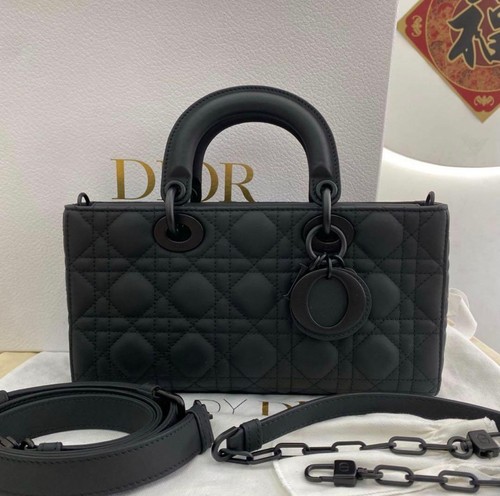 Christian Dior Lady D-Joy Bag Cannage Calfskin Leather Ultra Women Matte Black