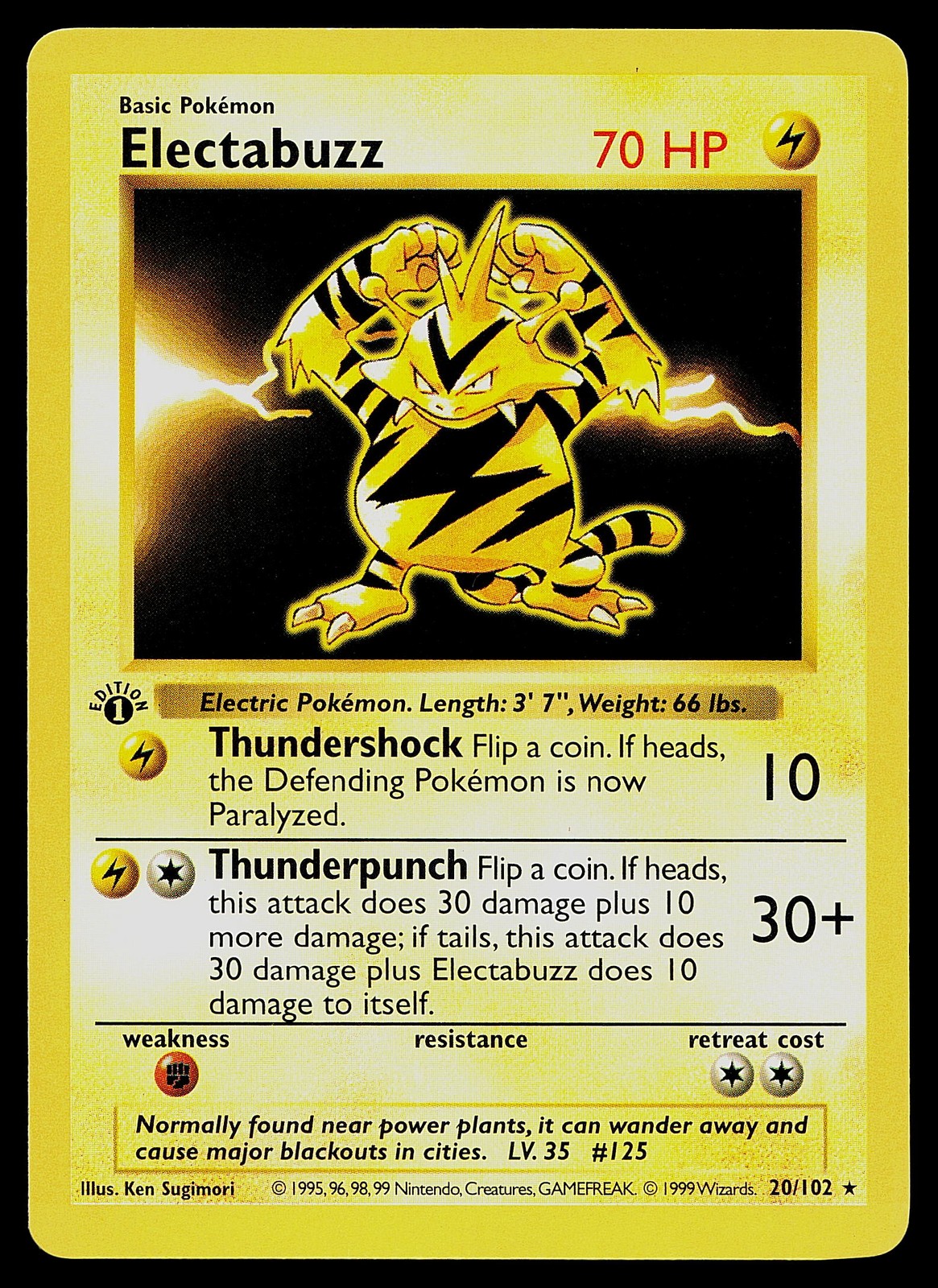 Pokemon Card - Electabuzz 1st Edition Base Set Shadowless 20/102