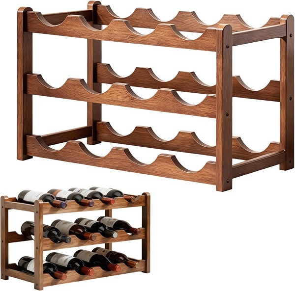 Weinregal Holz 12 Flaschen Stapelbar Dunkel-image