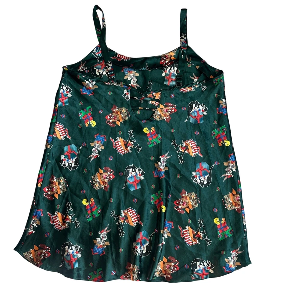 Looney Tunes Personajes de Navidad, Verde Oscuro, Vestido de Dormir Satinado - 2X Foto 2 de 4