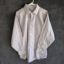 Brooks Brothers Shirt Men 17-33 Classic Blue Orange Check Button Up Long Sleeve