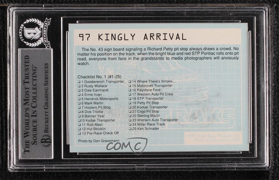 BAS 1992 Traks Racing Machines Kingly Arrival #97 BGS Authentic Auto - Image 2 of 2