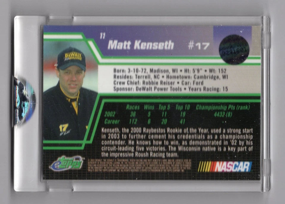 Matt Kenseth 2003 E-Topps #11 - Image 2 of 2