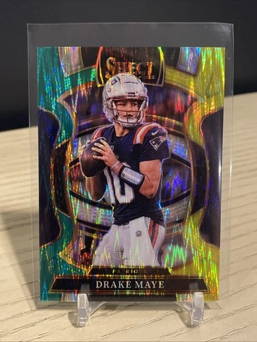 2025 Panini Select Drake Maye Yellow/Green Shock Prizm #80 Patriots