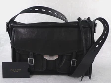 NWT RAG & BONE LEATHER FIELD MESSENGER HANDBAG BLACK 12" x 8" w/ADJUSTABLE STRAP