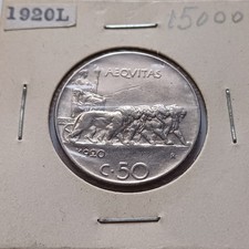 Moneta 50 Cent Leoni 1920 Bordo Liscio Roma VE III  Bel Bb Lotto 19