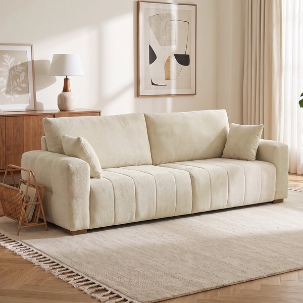 Homcom 3-Sitzer Sofa, 220 Cm Couch Mit Bodentiefen Armlehnen, 2 Kissen-image