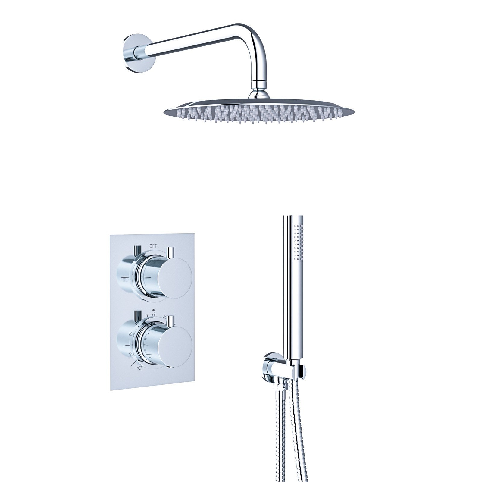 Nes Home 2 Dial 2 Way Round Concealed Chrome Thermostatic Shower Mixer,Head,Handset Set - Image 2
