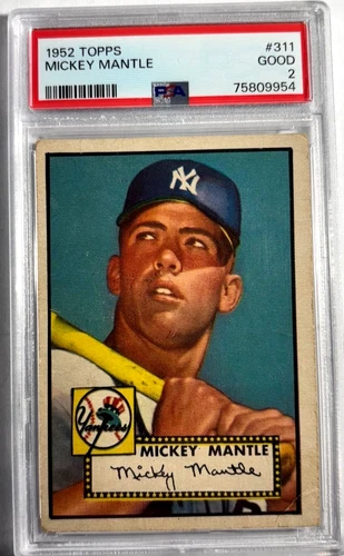 1952 Topps Mickey Mantle PSA 2 (Centered) + (Great Eye Appeal!)