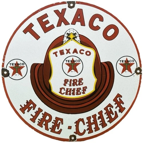 VINTAGE TEXACO FIRE CHIEF GASOLINE PORCELAIN SIGN MOTOR OIL GAS STATION PUMP