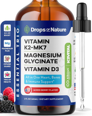 Magnesium Glycinate, Vitamin K2 & D3 Supplement   Vegan, Gmo-Free   Vit D MK7 K2