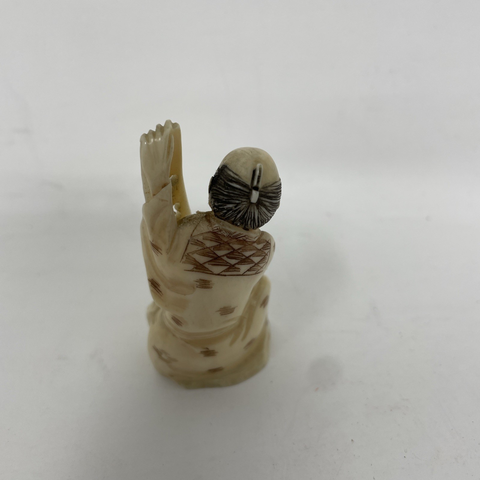 Antique Netsuke Small Figurine Hand Carved Resin Wise Man Sitting Down 2" Tall