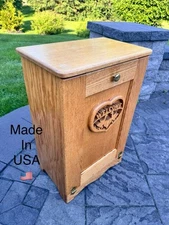 VTG Large Solid Oak Wood Hand Carved Laundry Hamper /Waste Bin H30.5xW20xD12.5”