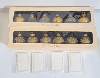VINTAGE UNIQUE TREASURS CHRISTMAS GLASS PLACE CARD HOLDERS  w/Cards  ~ LOT OF 12